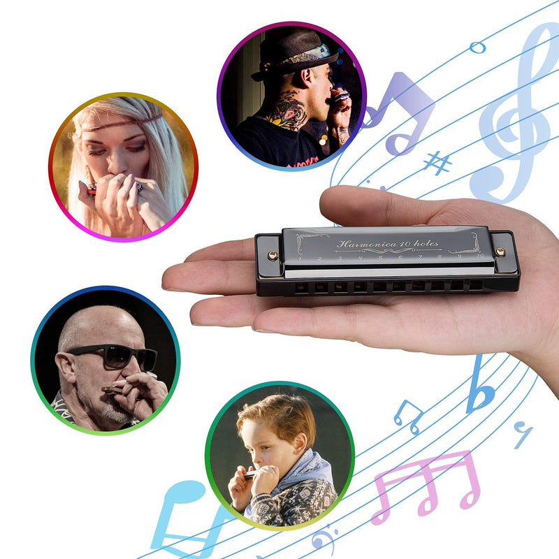 Standard Diatonic Harmonicas, EXJOY Deluxe Blues Harmonica C Key for Beginners, Professional, Students, Kids, Adult, gift, 10 Holes 20 Tunes Mouth Organ with Store Case & Cleaning Cloth