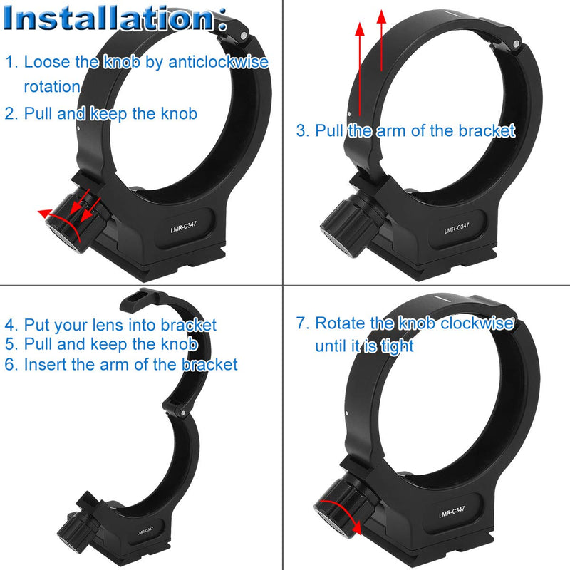 Haoge LMR-C347 Lens Collar Replacement Foot Tripod Mount Ring A II for Canon EF 300mm f/4L USM, EF 400mm f/5.6L USM, EF 70-200mm f/4L USM, EF 70-200mm f/4L is USM Lens Built-in Arca Type Plate