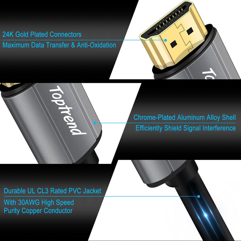 [AUSTRALIA] - Toptrend 4K HDMI Cable 12ft, CL3 Rated 18Gpbs High Speed HDMI 2.0 Cable Supports 1080p, 3D, 2160p, 4K 60Hz UHD, HDR, 30AWG HDMI Cord, Compatible with HDTV, Xbox, Blue-ray Player, PS3, PS4, PC 4K HDMI Cable 12ft ver.2 Grey 