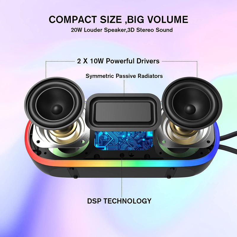 [AUSTRALIA] - Bluetooth Speakers,IPX7 Waterproof Speaker with 20W Powerful Sound,Portable Wireless Speakers with Extral Bass,for Beach Pool Camping Outdoors,Christmas/Birthday Gift for Men,Women,Friends Lightblack 