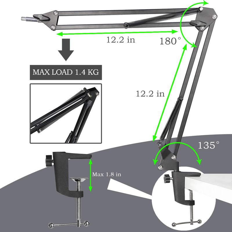 YOUSHARES MV7 Mic Stand with Pop Filter - Mic Boom Arm with Windscreen Foam Cover Compatible with Shure MV7 Microphone