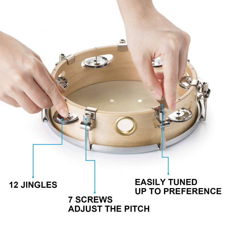 Tambourine, Fixm Tunable Tambourine 9 Inches with 6 Paris of Jingles, Large Tambourine for Adults and Kids