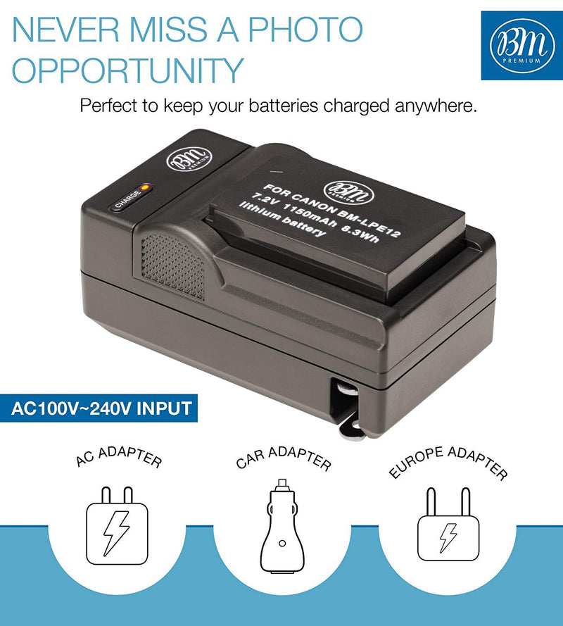 [AUSTRALIA] - BM Premium LP-E12 Battery and Charger Kit for Canon EOS-M, EOS M2, EOS M10, EOS M50, EOS M50 Mark II, EOS M100, EOS M200, SX70 HS, Rebel SL1 Cameras 