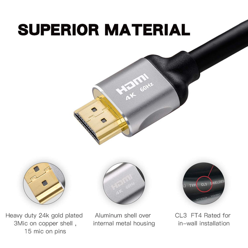 Corepearl 4K UHD HDMI Cable 6ft CL3 Rated Black Supports 4K@60Hz HDR 18Gbps 3D Dolby Vision HDCP 2.2 and Audio Return(ARC) YUV 4:4:4 28AWG for HDTV Roku PC Xbox PS4 6 FT