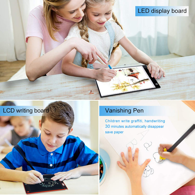 A4 LED Light Box,Trace Light Pad Drawing Adjustable Brightness Tracer, USB Power Ultra-Thin Portable Light Pad,Suitable for DIY 5D Diamond Drawing Sketch Pad, with LCD Drawing Board