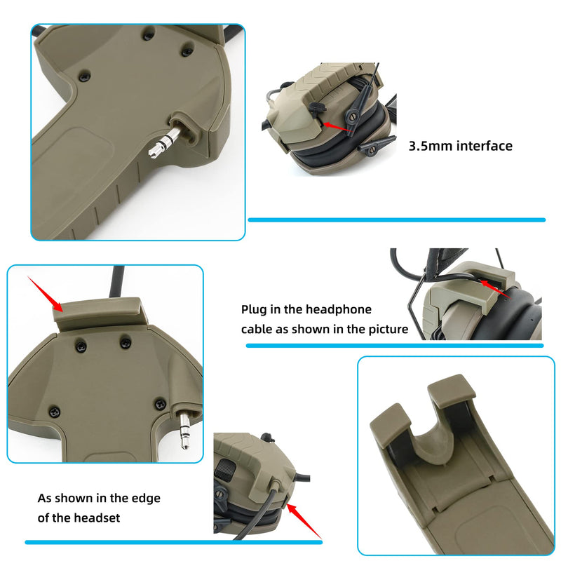 TSVISIONCORE Microphone & PTT for Walker's Razor Noise Cancelling Headphones Airsoft Tan