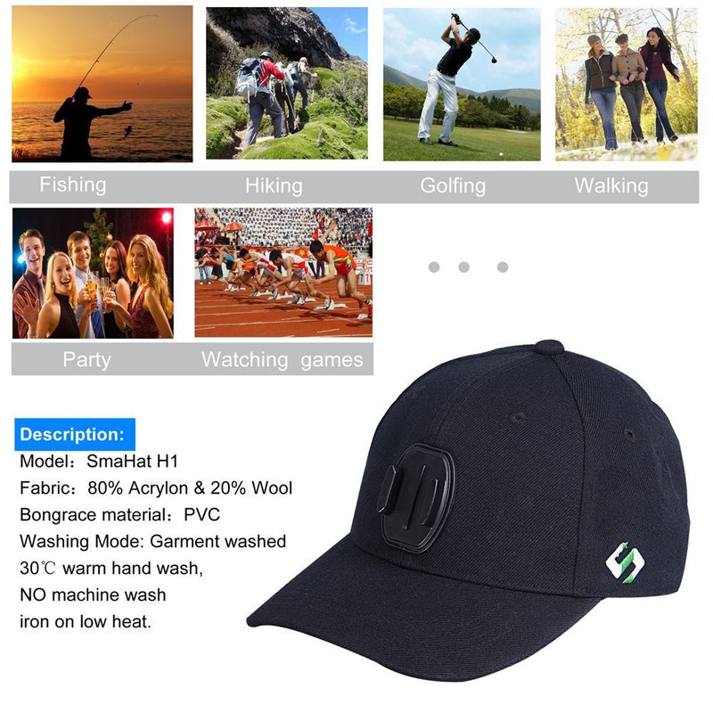 Smatree Baseball Hat with Quick Release Buckle Mount Compatible for GoPro 5 Session Hero 10/9/8/7/6/5/4/3 Plus/3/2/1/DJI OSMO Action Cameras (L 58-60cm) Black