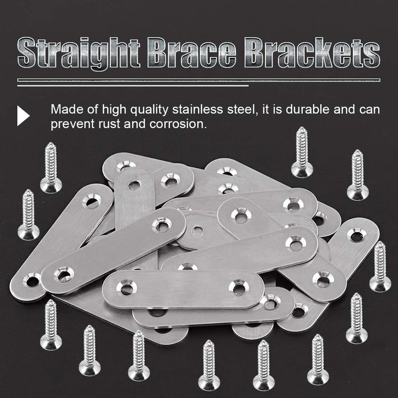 Glarks 20 Sets 60mm/2.4inch Stainless Steel Flat Straight Brace Brackets Mending Joining Plates Repair Fixing Bracket Connector and 40pcs Self Tapping Screws Set (60mm/2.4inch)