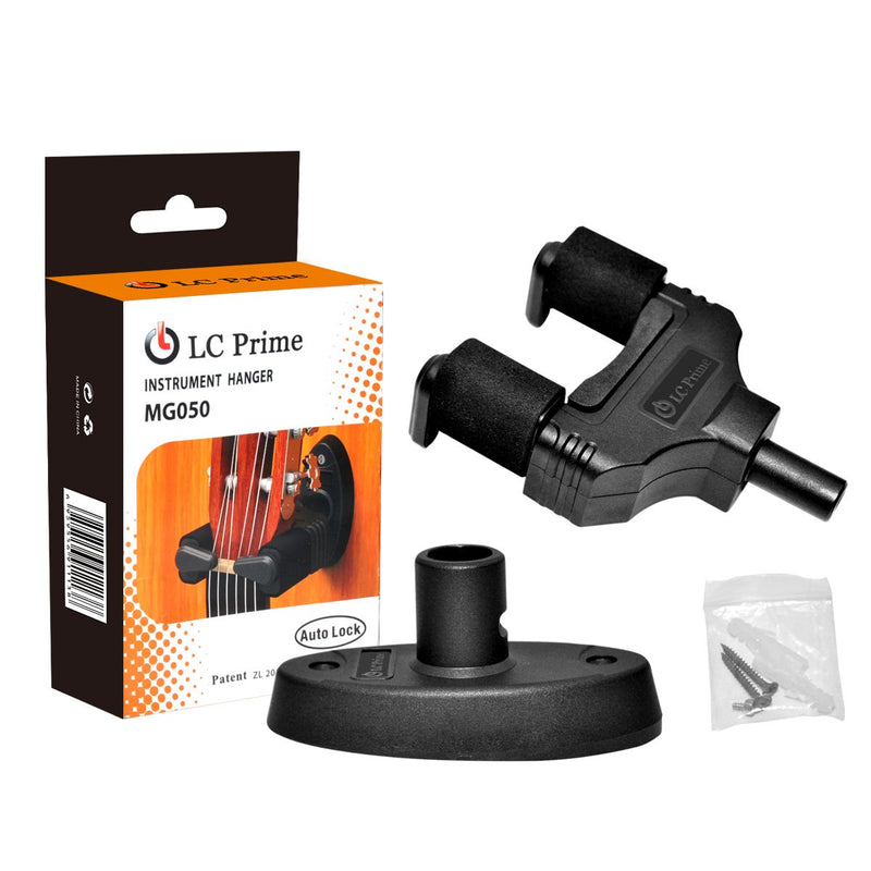 Guitar Wall Mount Hanger, Auto Lock Design, Fits All Size Acoustic Electronic Guitar Bass plastic black, by LC Prime Upgrade Auto Lock Design 1 Pack