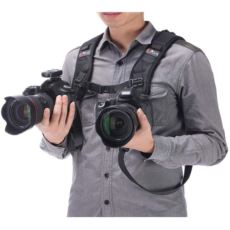 Ztowoto Double Shoulder Camera Strap Harness Quick Release Adjustable Dual Camera Tether Strap for DSLR SLR Camera (Focus) Focus