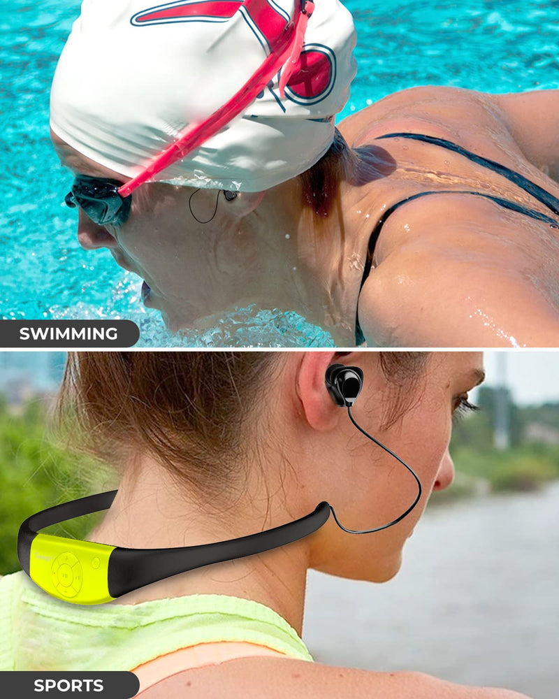 Tayogo Waterproof Mp3 Player for Swimming, IPX8 8GB Swimming Headphones, Silicone Coated Waterproof Music Player, 20H Playing Time, Underwater Mp3 Headset Perfect for Surfing(2nd Generation) - Green Green（2nd Generation）