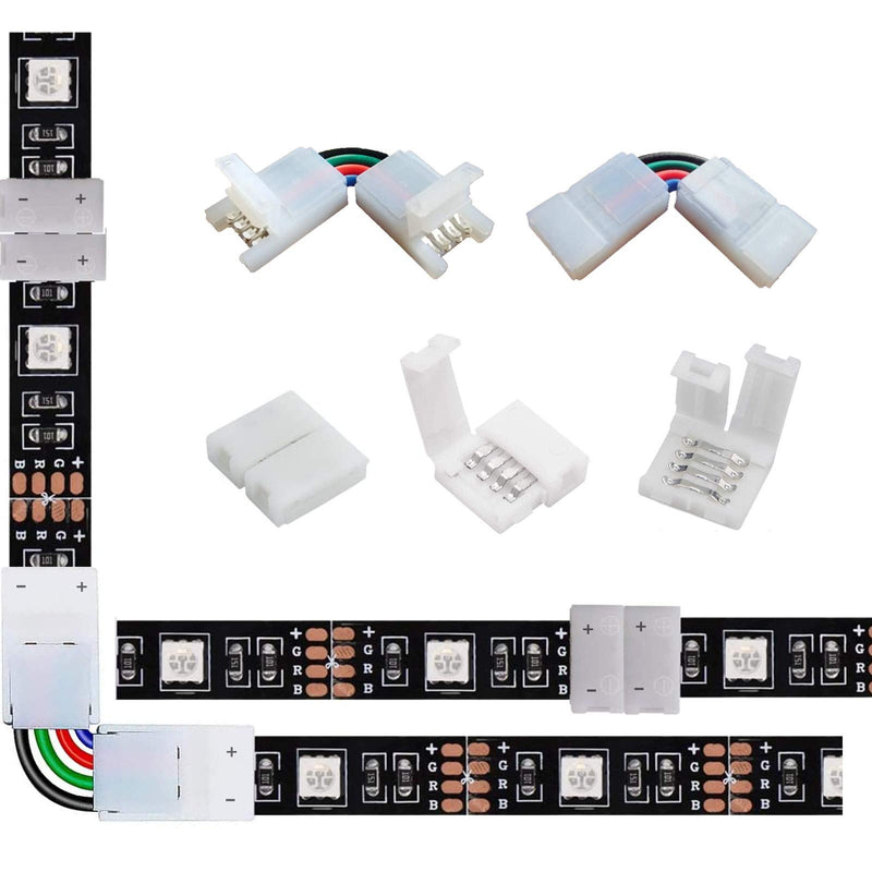 [AUSTRALIA] - 20 Pcs 4-Pin LED Light Connectors, Includes 10 PCS L Shape Angle Adjustable LED Light Strip Connectors and 10 PCS 10mm Unwired Gapless Connectors, for 5050 RGB LED Strip Lights 