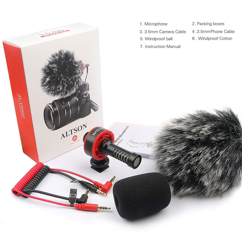 Camera Video Microphone with Shock Mount,Windscreen,Shotgun Mic,for iPhone, Android Smartphones, Canon EOS, Nikon DSLR Cameras and Camcorders - Camera Microphone. (AL-VM600) AL-VM600