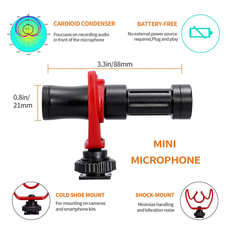 Universal Video Microphone, KICADA KM-MC10 on Camera Compact Microphone for Canon, Nikon, DSLR Camera, Camcorders, iPhone, Android Smartphones, Laptop, Battery-Free DSLR Shotgun Camera Microphone