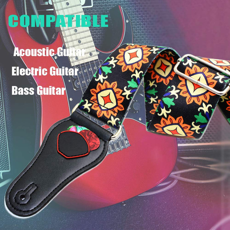 WOGOD Guitar Strap Adjustable Acoustic Guitar Strap Electric Guitar Shoulder With Pick Holders For Bass Electric Acoustic Guitars