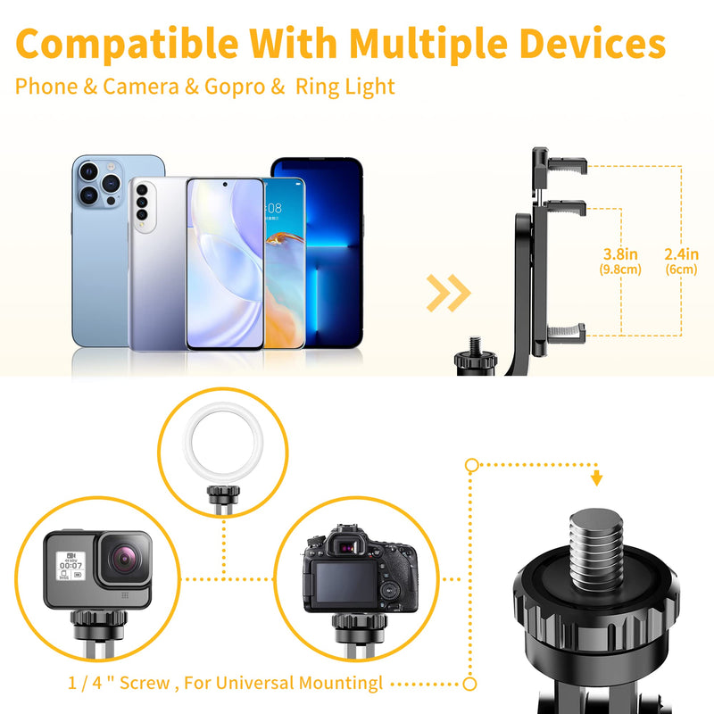 61" Selfie Stick Tripod, All in One Extendable Phone Tripod Stand with Wireless Remote 360° Rotation for iPhone and Android Phone Selfies, Video Recording, Vlogging, Live Streaming, Aluminum