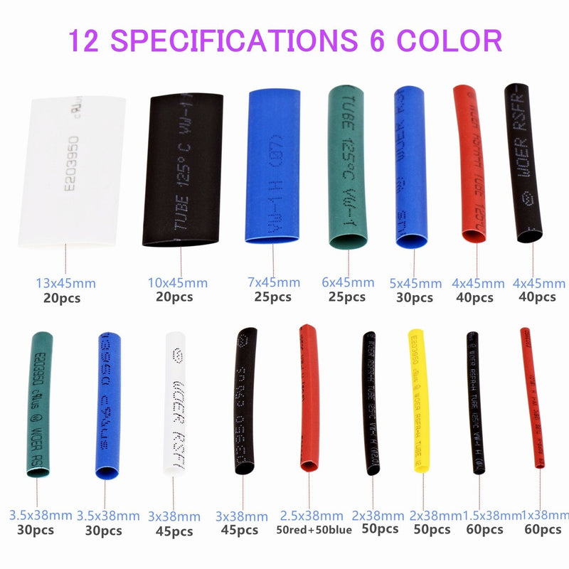 TUOFENG 670 pcs 2:1 Heat Shrink Tubing kit, 6 Colors 12 Sizes Insulation Tube Apply to Electrical Wire Cable Wrap Assortment Electric