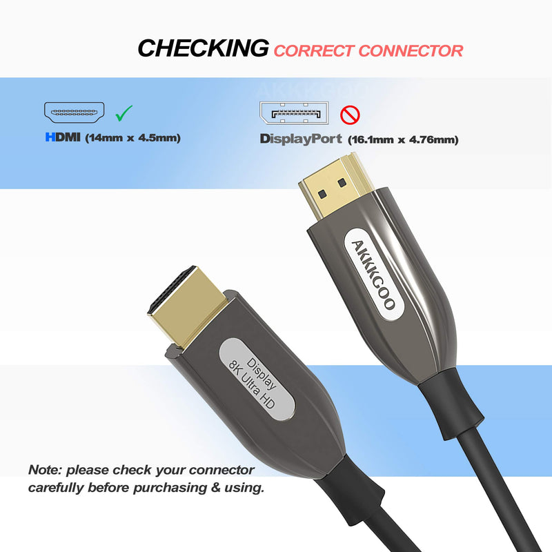 AKKKGOO 8K Fiber Optic HDMI Cable 33ft, Support 8K@60Hz, 4K@120Hz, 48Gbps, Dynamic HDR, 3D, eARC, Dolby Vision, HDCP2.2, 4:4:4, Compatible with PC PS4 SetTop Box HDTV Projector (10m) 33ft/10m