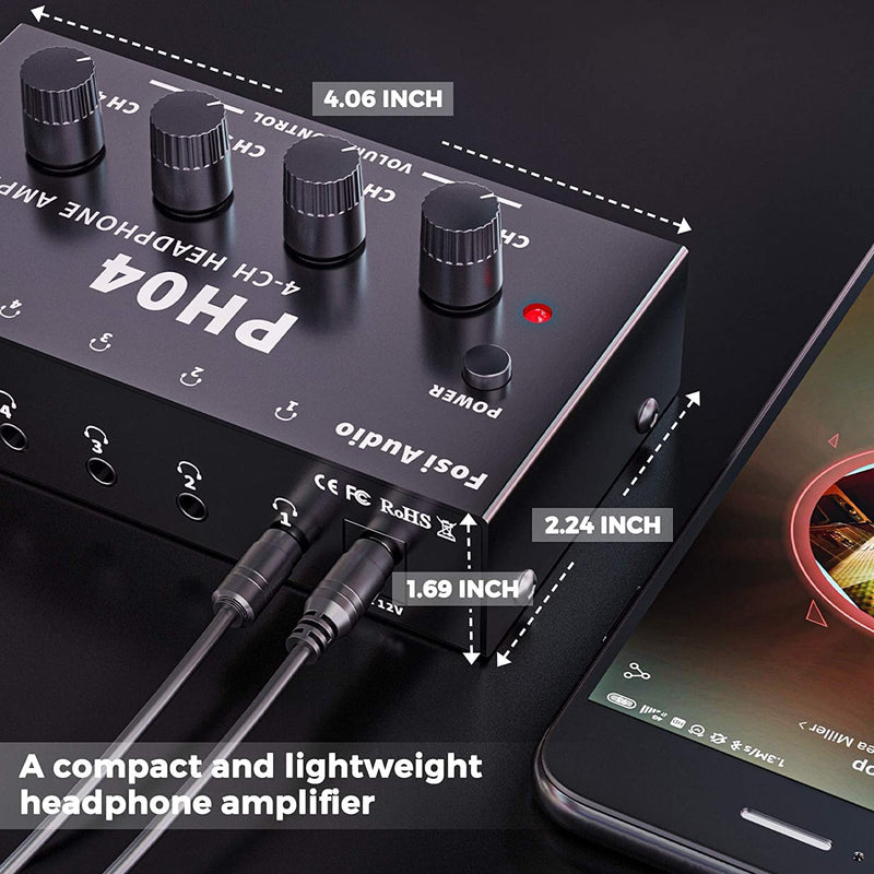 [AUSTRALIA] - Fosi Audio PH04 4 Channel Headphone Amplifier Stereo Audio Amp with 12V 1.5A Power Adapter Ultra-Compact Portable Headphone Splitter for Studio and Stage 