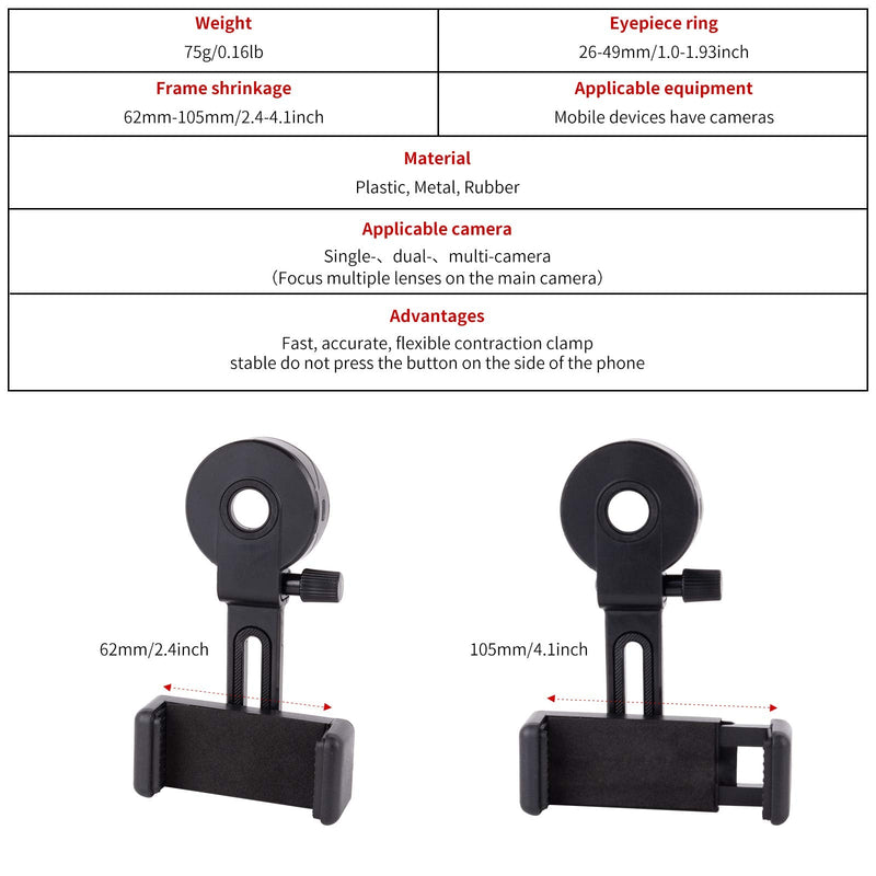 Universal Cell Phone Photography Adapter- LUXUN Smart Phone Adapter Mount-Quick Smartphone Adapter Holder Clip Bracket for Binoculars Telescope Monocular Spotting Scope Microscope Accessories
