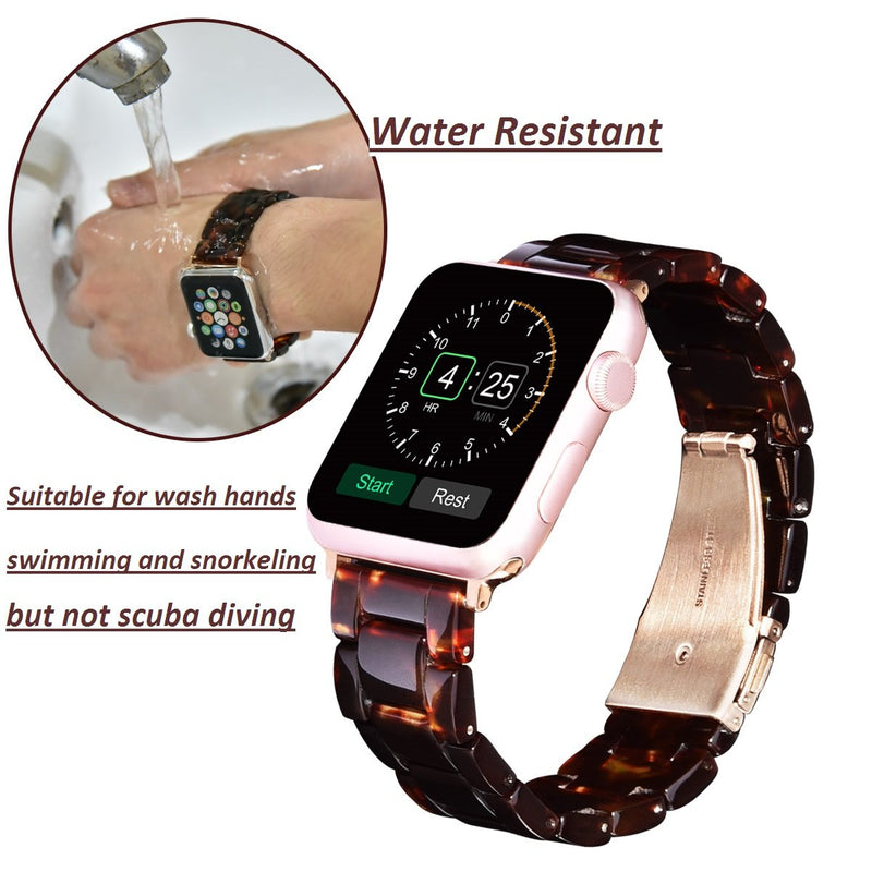 V-MORO Resin Strap Compatible with Apple Watch Bands 38mm 40mm Series 6/5/4/3/2/1/SE Women Men with Stainless Steel Buckle, Apple Watch Replacement Wristband Strap(Tortoise-tone, 38mm/40mm) Tortoise-tone