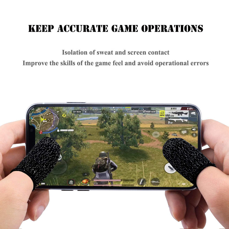 Newseego Mobile Game Finger Sleeve [10 Pack], Touch Screen Finger Sleeve Breathable Anti-Sweat Sensitive Shoot and Aim Keys for Rules of Survival/Knives Out for Android & iOS (Black)