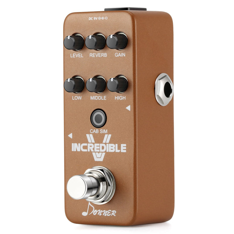 [AUSTRALIA] - Donner Incredible V Mini Preamp Distortion High Gain Guitar Effect Pedal with Reverb and Cab Simulator Functions and Automatically Save 