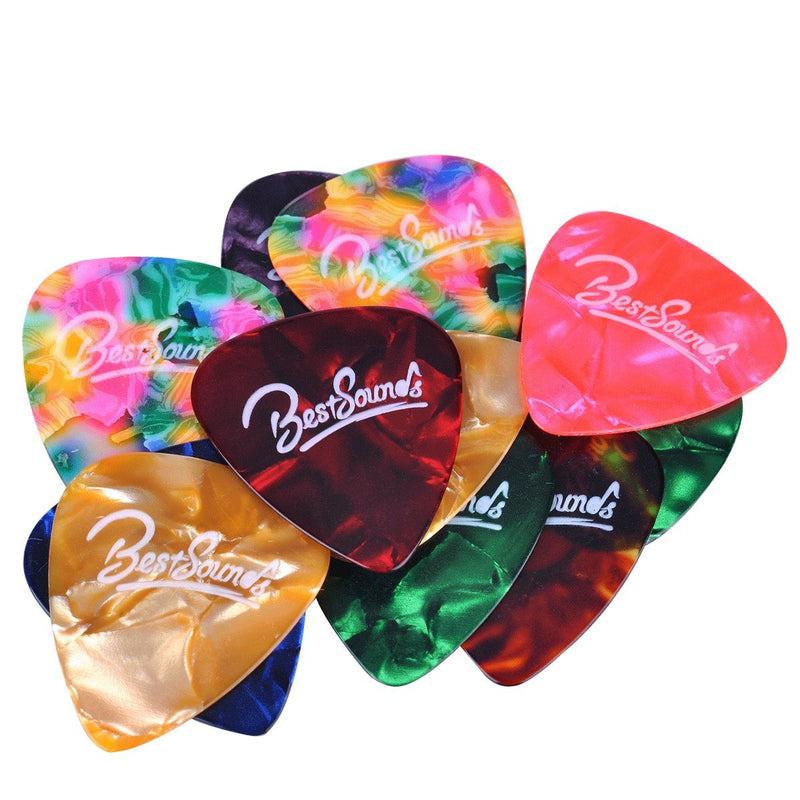 Guitar Picks Assorted Pearl Celluloid Guitar Picks 48 pack For Electric, Acoustic or Bass Guitars 0.46 mm, 0.71 mm and 0.96 mm, Random Various Colors (Light /Medium/Heavy) Light /Medium/Heavy