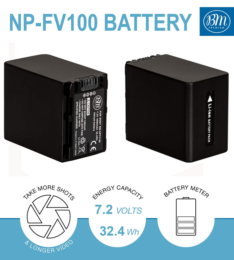 BM Premium NP-FV100 Battery and Battery Charger for Sony FDR-AX53 HDR-CX455/B HDR-CX675/B HDR-CX190 HDR-CX200 HDR-CX210 HDR-CX220 HDR-CX230 HDR-CX290 HDR-CX330 HDR-CX380 HDR-CX430V HDR-CX580V HDR-CX760V HDR-CX900 HDR-PJ340 HDR-PJ540 HDR-PJ670/B HDR-PJ8...