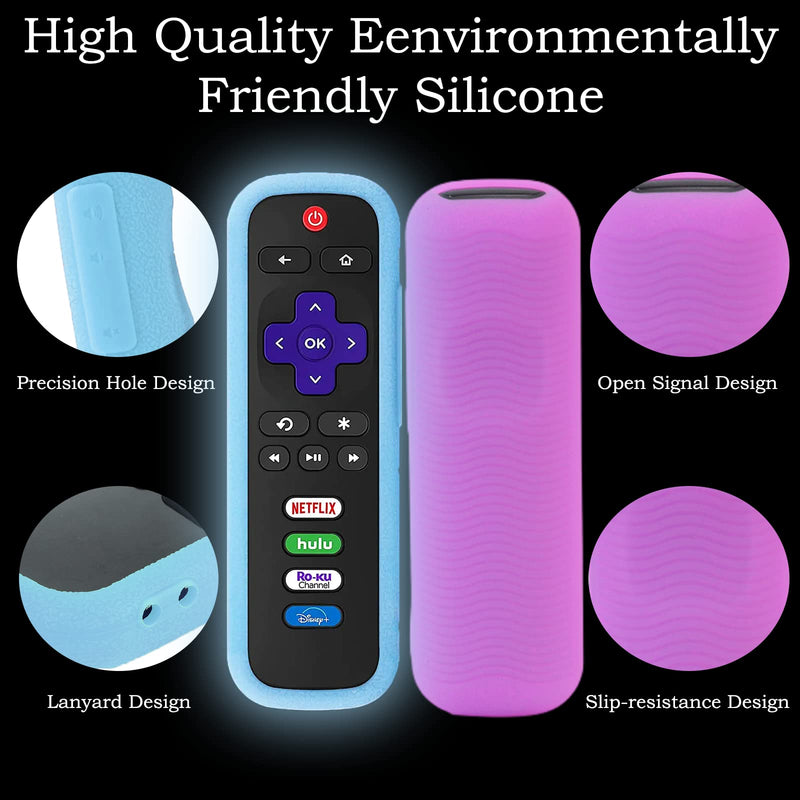 3Pack Remote Case for Roku | TCL | Hisense Roku Remote | Silicone Universal Protective Controller Sleeve for Roku Express 4K+ 2021 | Roku Streaming Stick 4K 2021 Cover with Lanyards Glow in The Dark Glow Blue&Glow Yellow&Glow Purple