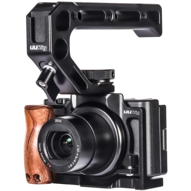 UURig ZV1 Camera Cage for Sony ZV-1 Camera, Video Shooting Cage Filming Accessories Cold Shoe Extension for Microphone/Light w Wooden Handle Grip, Vlogger Content Creator Must Have Case