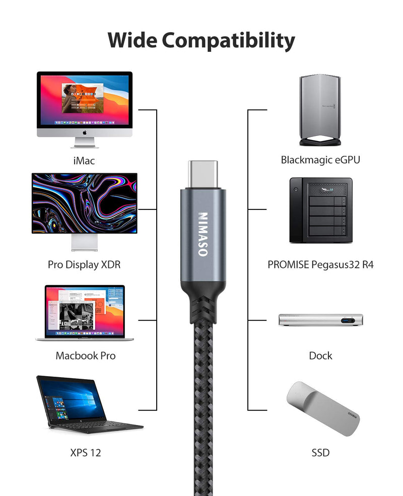 Thunderbolt 3 Cable 3.3ft/1M,Nimaso USB C Thunderbolt 3.0 Cable 40Gbps Date Transfer 100W (20V 5A) 5K@60Hz Fast Charge Cord,Compatible with Docking,Pixel,eGpu,Hub,MacBook,Dell,iPad Pro 2020 and More