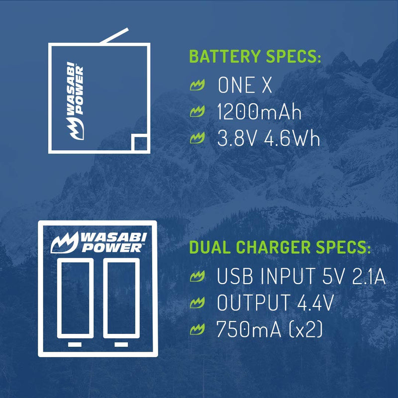 Wasabi Power Battery (2-Pack) and Dual USB Charger Compatible with Insta360 ONE X