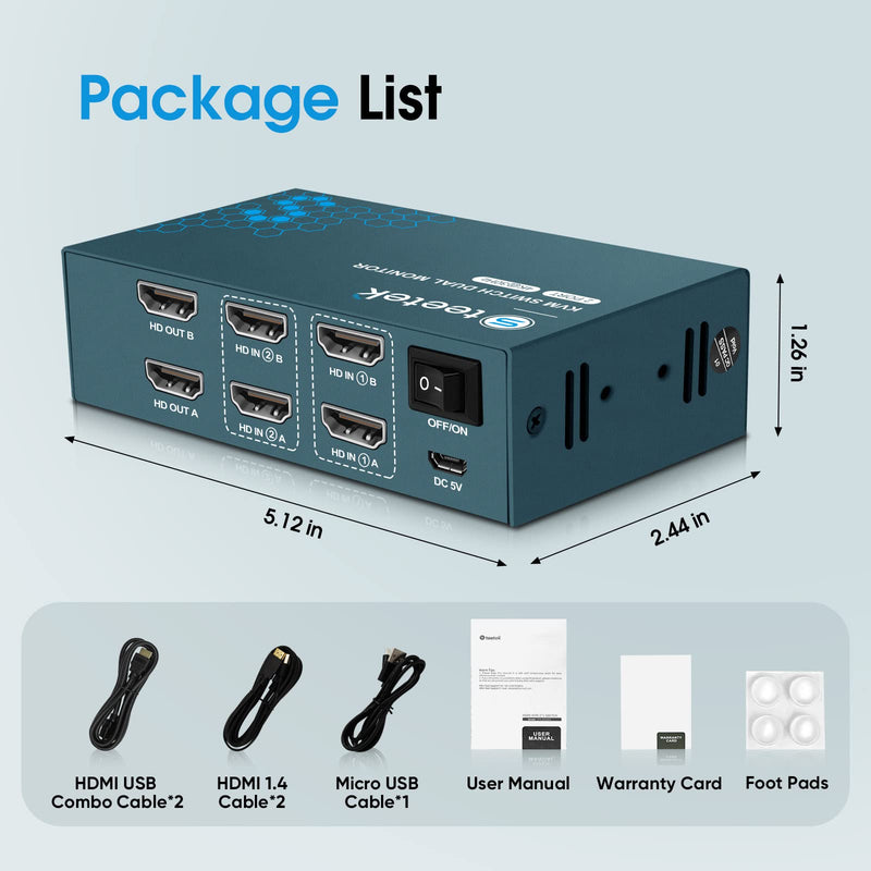 Steetek 2 Monitors 2 Computers KVM Switch HDMI, 4K@30Hz Dual Monitor KVM Switch with 4 USB Ports, Support Hotkey Switch & Button Switch, HDMI 1.4, HDCP 1.4 Visit The Steetek Store 4K 30Hz