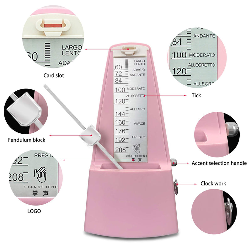 ZhangSheng D610 Mechanical Metronome for Loud Sound Piano Drum Violin Guitar Bass, Track Tempo and Beat (Light pink)