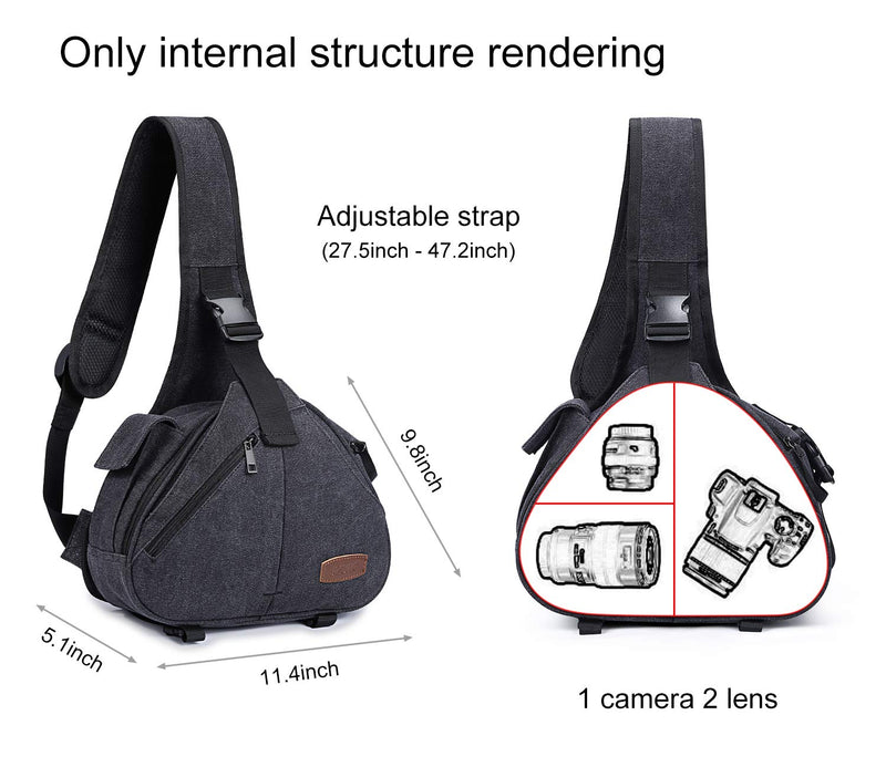 [AUSTRALIA] - S-ZONE Canvas Camera Sling Bag DSLR Lens Anti-theft Backpack Shoulder Crossbody Case with Tripod Holder Dark Gray 