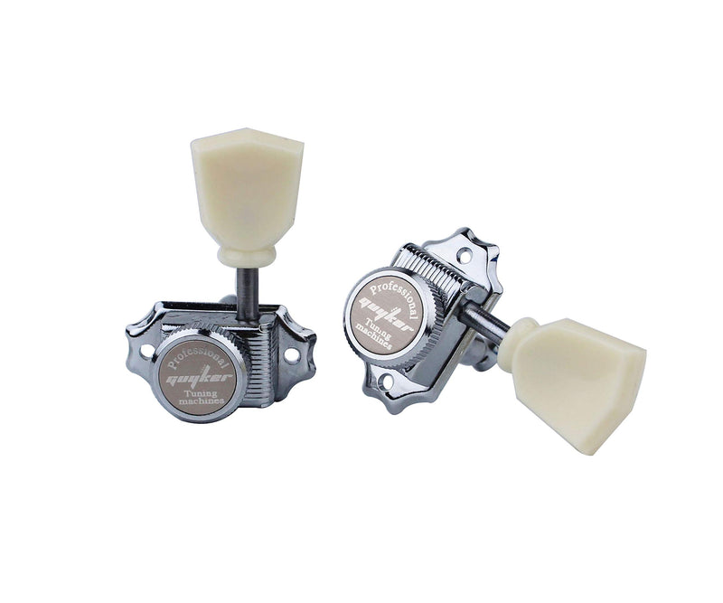 Guyker Locking Guitar Machine Heads (3R + 3L) – 1:15 Ratio Lock String Vintage Deluxe Tuning Key Pegs Tuners Set Replacement for Electric, Acoustic or Folk Guitars - Cream Handle Chrome - Cream Handle