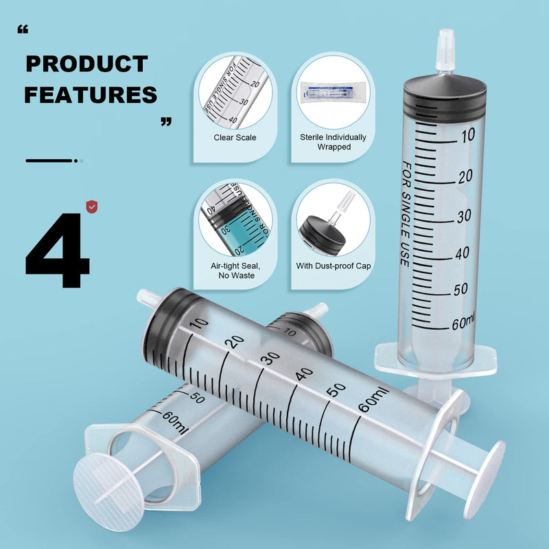 [AUSTRALIA] - 15Pack 60ml Plastic Syringe Sterile Individual Wrap with Tip Cap&Soft Tube, Measurement and Dispensing Syringe Tools for Science Labs,Liquid Measuring,Feeding Pets,Oil or Glue Applicator (60ml, 15) 1.0 
