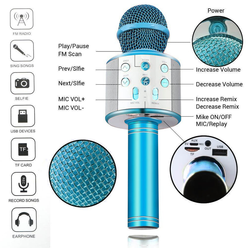 [AUSTRALIA] - Wireless Bluetooth Karaoke Microphone, Portable Karaoke Machine for Kid Birthday Party Christmas, Best Gifts Toys for Girls Boys Blue 