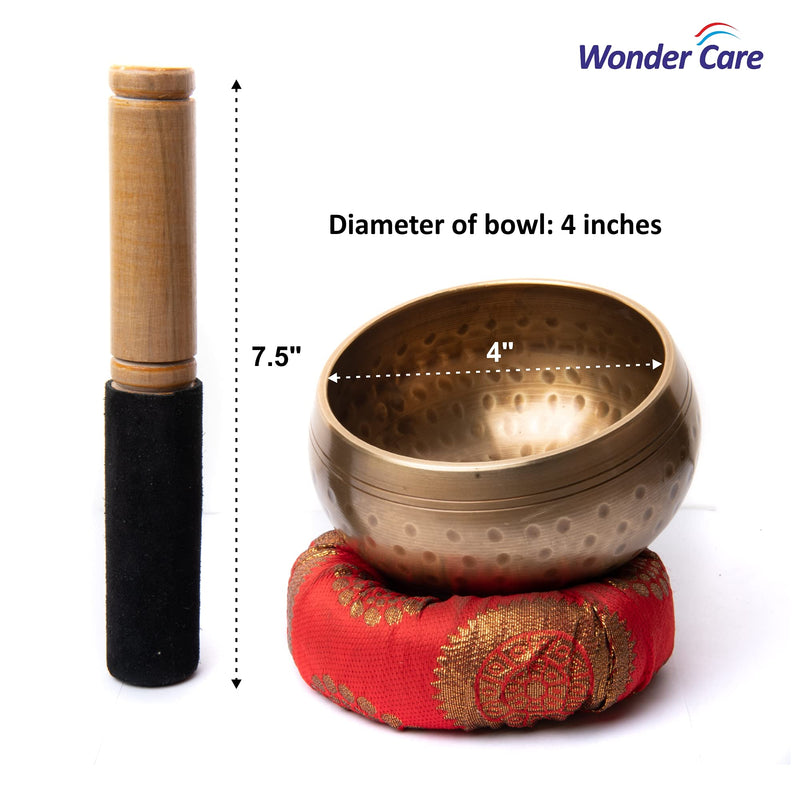 WC_ Tibetan Singing Bowl Meditation Sound Bowl Handcrafted for Healing, Chakra Balancing, Positivity, Anxiety Stress Reliever, with wooden striker and cushion (Red_4") Red_4"