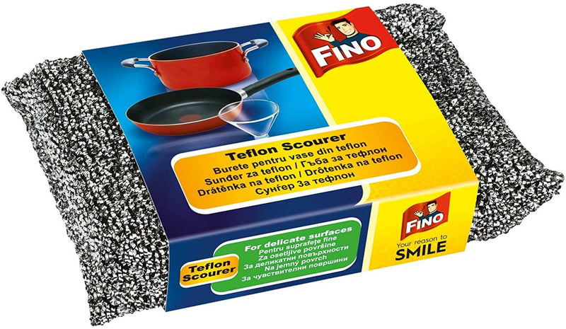 Fino Teflon Scourer Pad (4 Pack) - Made in Europe cleaning sponge for delicate surfaces including porcelain and non-stick surfaces