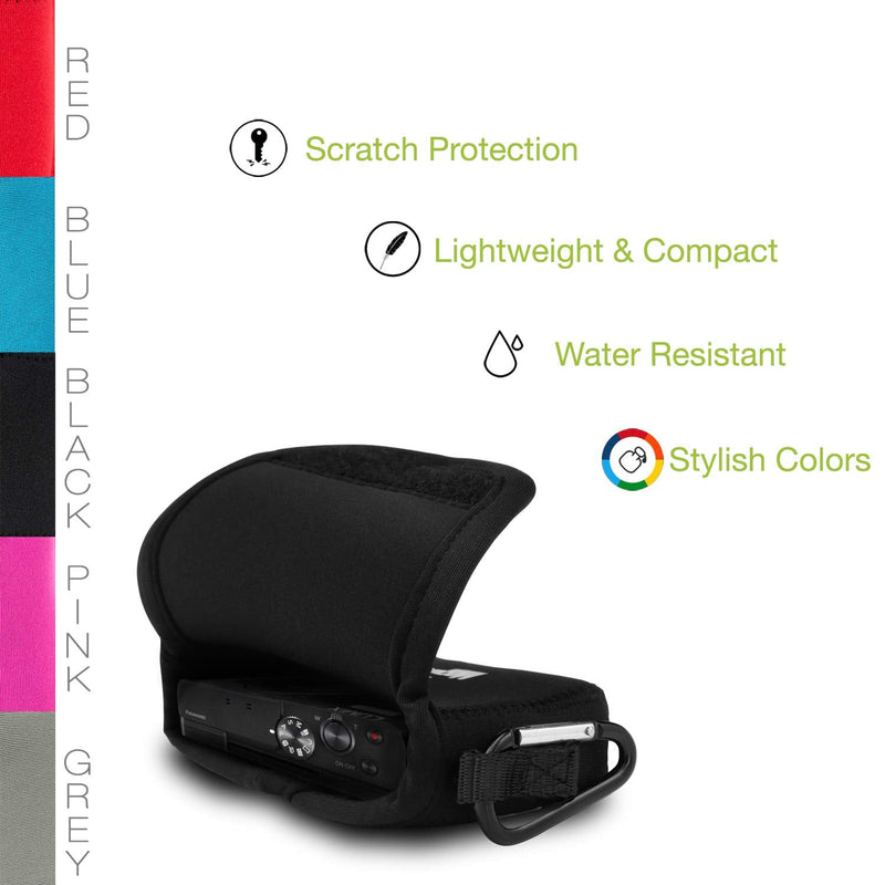 [AUSTRALIA] - MegaGear ''Ultra Light'' Neoprene Camera Case Bag with Carabiner for Panasonic Lumix DC-ZS80, DC-ZS70, DMC-ZS100, DC-TZ95, DC-TZ90, DMC-TZ100 (Black) Black 
