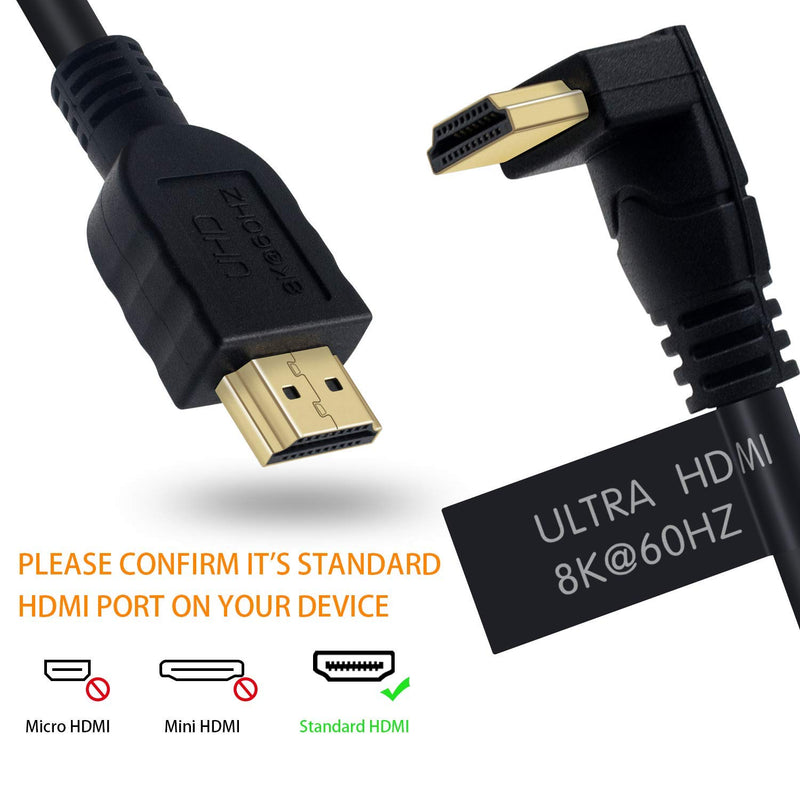 Poyiccot 8K HDMI 2.1 Cable 6feet，8K HDMI 48gbps 90 Degree Down Angle HDMI Male to Male HDMI 2.1 Cable with 8K 60Hz Video and 3D HDR for TV/Xbox /PS4 /PS5(M/M Down) 8k HDMI Down Angle Cable