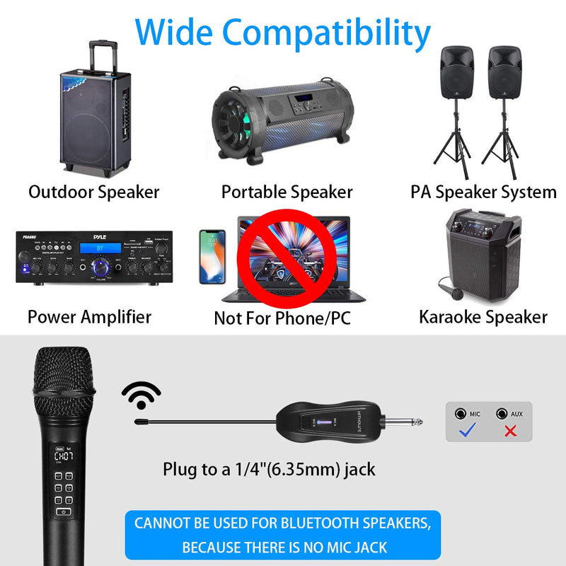 [AUSTRALIA] - Kithouse K28 Rechargeable Wireless Microphone Karaoke Microphone Wireless Mic + Volume Control + Echo with Receiver System, UHF Cordless Microphone for Karaoke Singing Speech Church, Black 