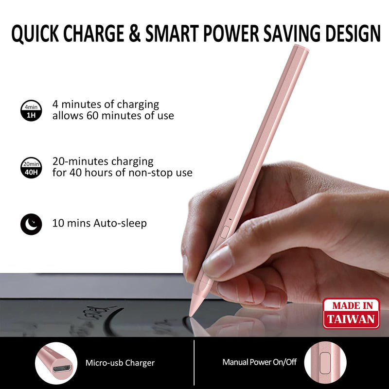 RENAISSER 2021 New Stylus Pen for iPad, Made in Taiwan, Magnetic Attachment, Palm Rejection, Compatible with Apple iPad Pro 2020/2021 (11/12.9”), iPad 7th/8th Gen, iPad Mini 5th Gen, iPad Air 3rd/4th Rose Gold