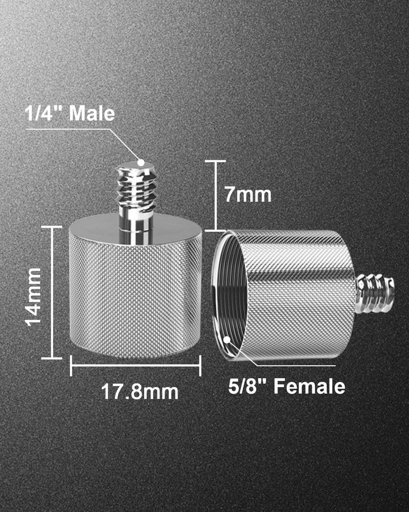 Boseen Camera Stand Thread Screw Adapter, 1/4" Male to 5/8" Female Converter Threaded Screw Adapter for Camera and Microphone Stands and Mounts, 2PCS
