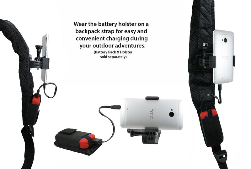 Action Mount Wearable Backpack Clip and Phone Holder Setup. Compatible Mount System with Wearable Battery Pack, and Sport Camera. Wear Your Device While Hiking/Traveling. (Backpack Clip/Phone Mount) Backpack Clip/Phone Mount