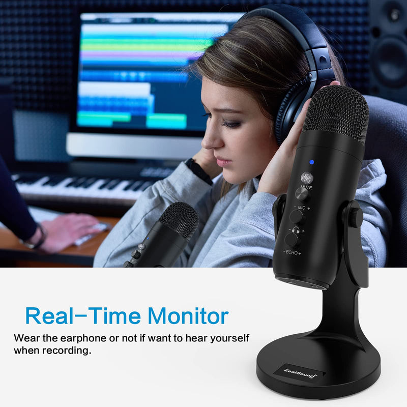 [AUSTRALIA] - ZealSound USB Microphone,Condenser Computer PC Mic,Plug&Play Gaming Microphones for PS 4&5.Headphone Output&Volume Control,Mic Gain Control,Mute Button for Vocal,YouTube Podcast on Mac&Windows(Black) 