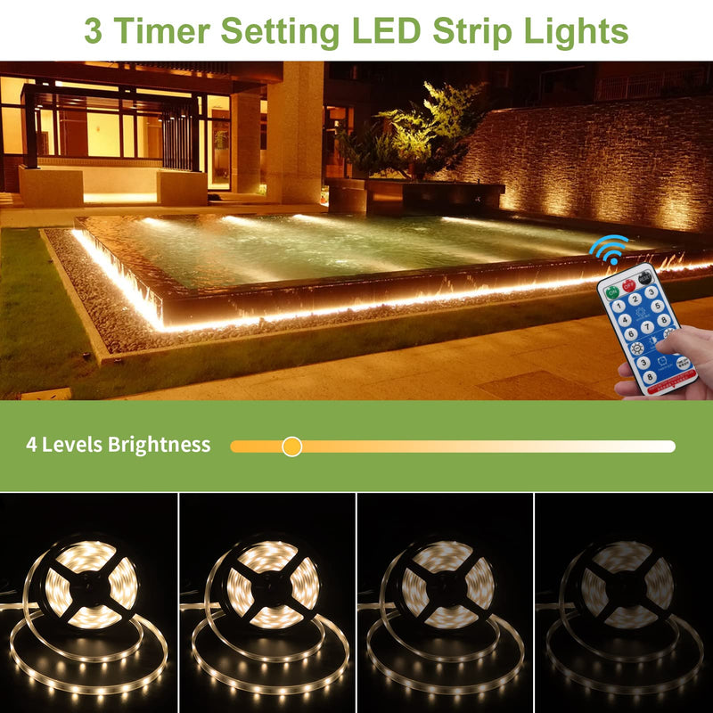 ZAIYW Solar Strip Lights, 16.4Ft 150 Warm White LED Outdoor Rope Light with Remote Control Timer PVC Tube Cover Lights Strip Waterproof for Bedroom Garden Patio Pool Christmas Decoration