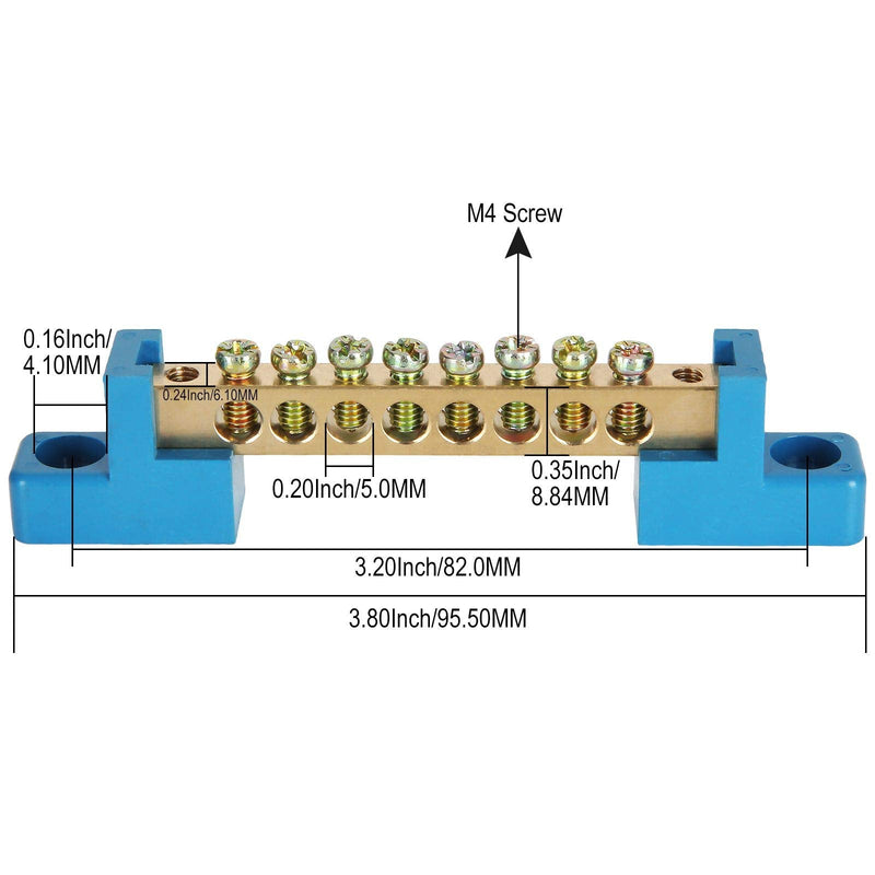8 Terminal Bus Bar Terminal Block 10 Pack Brass Wire Screw Terminal for Car Boat Marine Ground Power Distribution Terminal Block